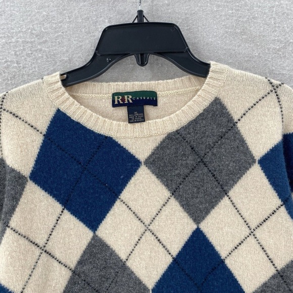 VTG RR Casuals Sweater Mens XL Brown Blue Green Argyle 100% Lambs Wool - Picture 4 of 12